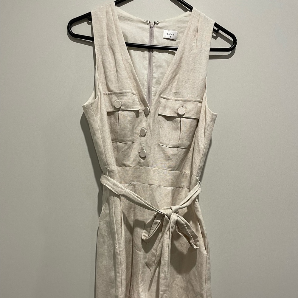 Sheike Beige Linen Playsuit with tie AUS 6 - Picture 1 of 4